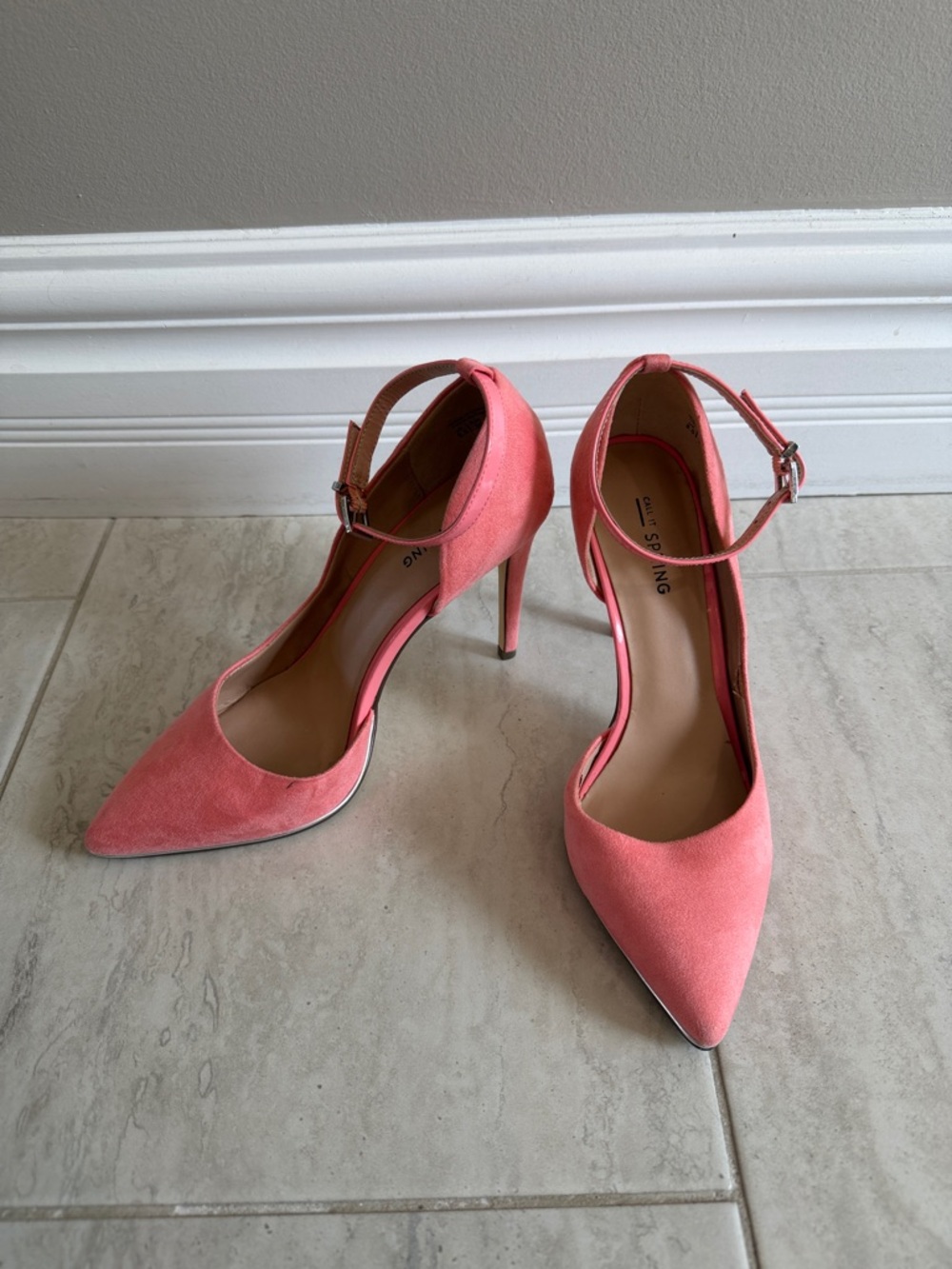 Call It Spring Coral Pink Ankle-Strap Pointed Heels